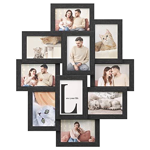 SONGMICS 4x6 Collage Picture Frames, 10-Pack Photo Collage Frame for Wall Decor, Glass Front, Assembly Required, Ink Black...