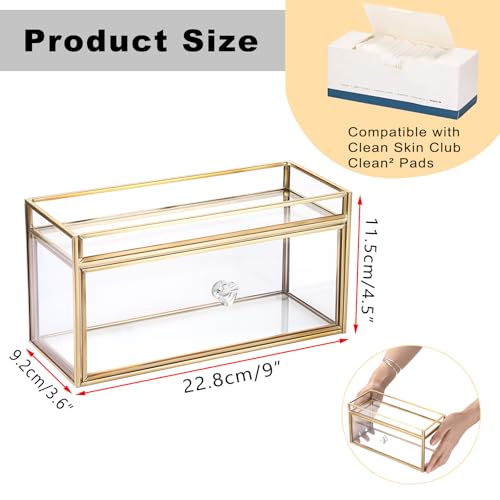 GUSHBIN Clean Pad Storage Box Gold Glass Pull and Out Drawer with Tray Rectangular Cotton Pads Holder Vanity Organizer for...