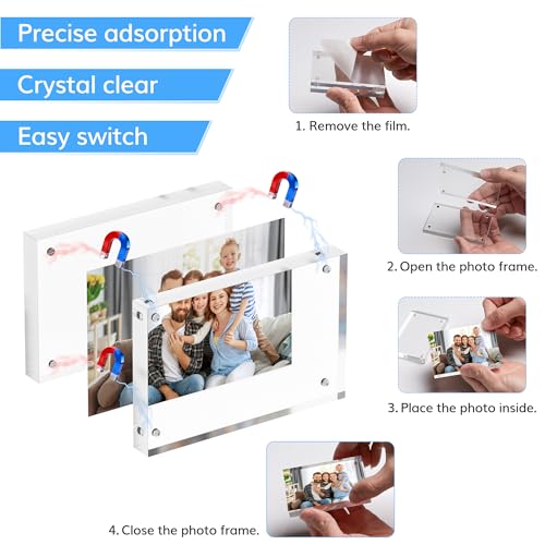 Tceauio Polaroid Small Wallet Size Picture Frames, 4 Pack Magnetic Clear Acrylic 2.5 x 3.5 Picture Frames, Business Card F...