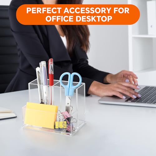 Banafich Pen Holder for Desk, Clear Acrylic Pencil Holder for Desk, Marker Holder with 3 Compartments, Pencil Organizer fo...