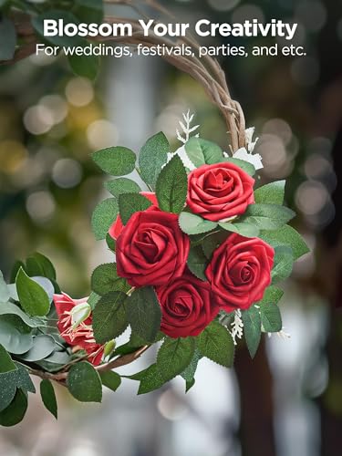 InnoGear Artificial Flowers, 50 Pcs Dark Red Foam Fake Roses Bulk with Stems for Mother's Gift Decoration Celebration DIY ...