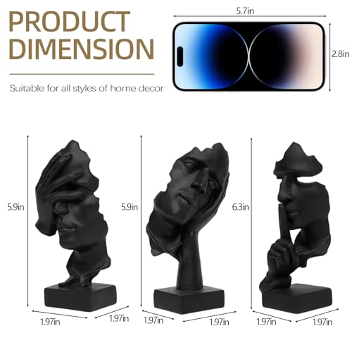 aboxoo 3 Pcs Thinker Statue, Silence is Gold Abstract Art Figurine, See No Evil Hear No Evil Speak No Evil Statues, Modern...