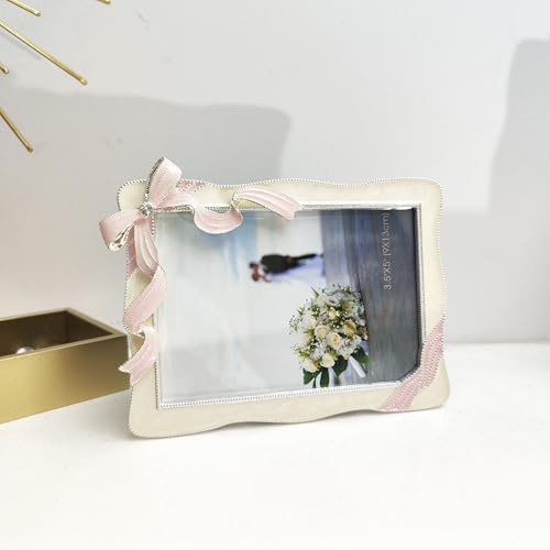 IELEPHONIX Elegant Butterfly Bow Ribbon-Shaped Metal Photo Frame, 3.5 * 5 in 5 * 7in,Decorative Ornate Display for Chrishe...