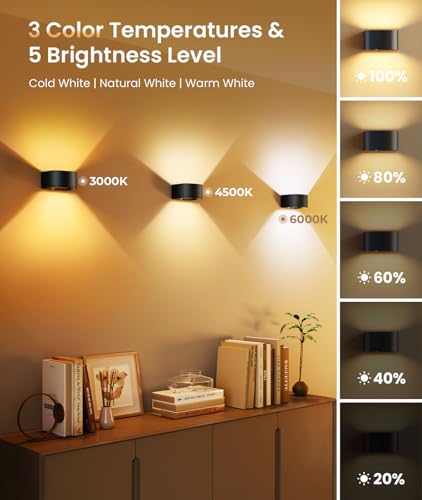 FULEN Motion Sensor Wall Light with Remote Control 3 Colors Wireless Wall Lamp LED Indoor Up and Down Wall Sconce 5000mAh ...