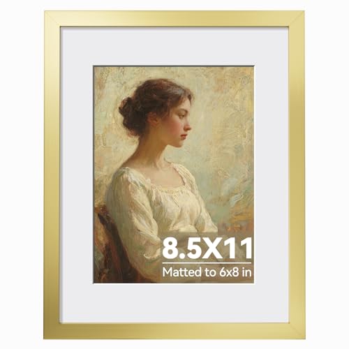 HappyHapi 8.5x11 Picture Frame Gold, Gold Picture Frames Display Photos 6x8 with Mat or 8.5x11 Without Mat, 1 Pack Plastic...