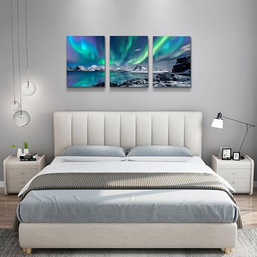 MHARTK66 Wall Art for Bedroom Wall Decor for Living Room Office Decor Abstract Mountain Aurora Landscape Painting 3 Piece ...