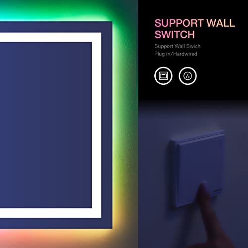 LOAAO 48"X32" LED Bathroom Mirror with Lights, Anti-Fog, Dimmable, RGB Backlit + Front Lighted, Bathroom Vanity Mirror for...
