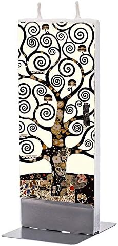 Flatyz Hand Painted Flat Candle - Gustav Klimt Tree of Life Artwork | Unscented, Dripless, Smokeless, Decorative | Unique ...