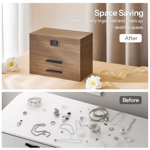 HOOBRO Wooden Jewelry Box for Women Girls, 4-Layer Jewelry Organizer with Vertical Necklace Storage, Large Jewelry Holder ...