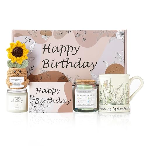 DHYGOTFUR Christian Birthday Gift Set for Women - Ceramic Mug, Bible Verse Jar, Scented Candle, Sunflower & Greeting Card...