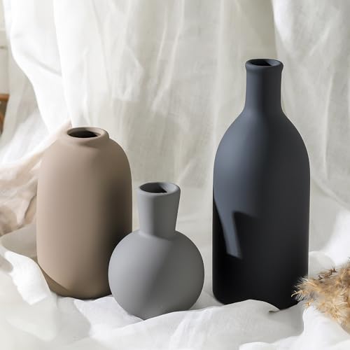 Ceramic Vase Set of 3, Rustic Farmhouse Vases Home Decor Pottery Pampas Vase Decoration Modern Neutral Flowers Vases for R...