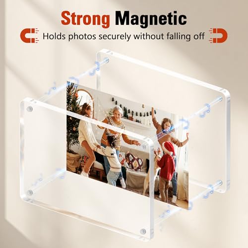 FIXSMITH 2 Pack 4x6 Acrylic Picture Frames, Clear Magnetic Frames with Stand, UV Resistant, Horizontal/Vertical Display, P...