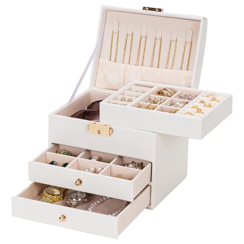 Homde Girls Jewelry Box with Lock: 3 Layer Organizer with Removable Tray - Storage for Ring Necklace Earring - Birthday & ...