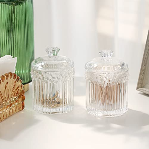 rejomiik 2 Pack Qtip Holder Glass Apothecary Jars with Lids Bathroom Accessories Vanity Organizers and Makeup Storage Cani...
