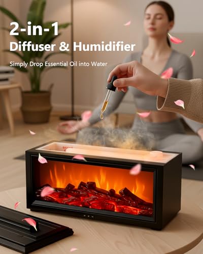 Essential Oil Diffuser, 7-Color Fireplace Fire Flame Aromatherapy Humidifier, 280ml Ultrasonic Aroma Diffuser Valentine's ...