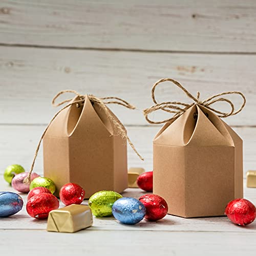Lamantery 50Pack Mini Paper Gift Boxes Lantern Hexagon Kraft Paper Package Box with Twine Candy Chocolate Gift Packing Wra...