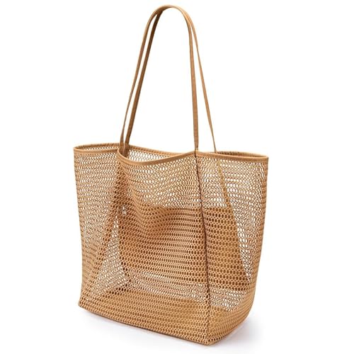 LAILAILE Beach Bags for Women - Large Nylon Mesh Beach Tote Bag with Zipper Pocket & Sandproof Design