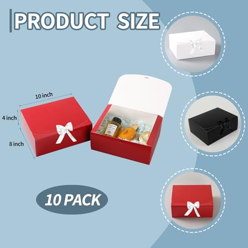 XyaMov 10 PCs Gift Boxes with Lids,10x8x4 inches Red Gift Boxes with Ribbons, Bridesmaid Proposal Box,Kraft Paper Gift Box...