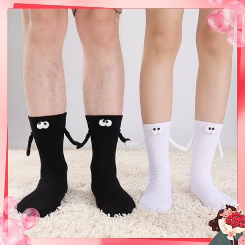 scenicamp 2 Pairs Couples Magnetic Holding Hands Socks with Gift Box Romantic Novelty Gifts for Him, Her, Husband, Wife