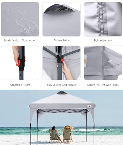ABCCANOPY Outdoor Pop up Canopy Tent, 10x10 Instant Portable Canopy for Camping, Beach, Backyard,Gray