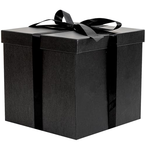 Jaywayang 10" Large Gift Box with Lid and Ribbon, Black Gift Box with Paper Filler for Birthday, Wedding, Valentine's Day,...