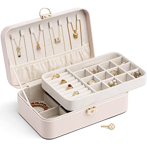 Vlando 2-Layer Jewelry Box,Valentines Day Gifts for Her Jewelry Organizer for Women Removable Jewelry Tray for Earrings Ne...