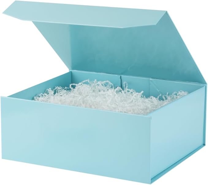 PACKGILO 1 Pcs Blue Gift Box Large 13x11x5.3 Inch Large Gift Boxes with Lids for Presents Magnetic Box with Crinkle Paper ...