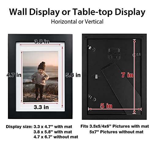 KINLINK 5x7 Picture Frame Black, Solid Wood Frames 5x7 with Acrylic Plexiglass for Pictures 4x6 With Mat,Tabletop and Wall...