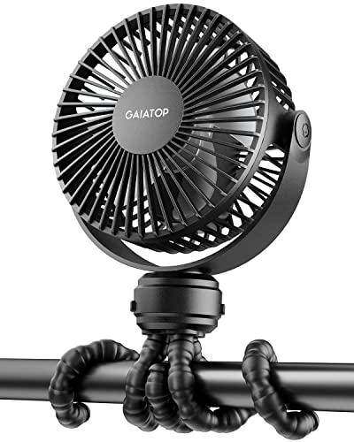 Gaiatop Mini Portable Stroller Fan, Battery Operated Small Clip on, Detachable 3 Speed Rechargeable, 360° Rotate Flexible ...