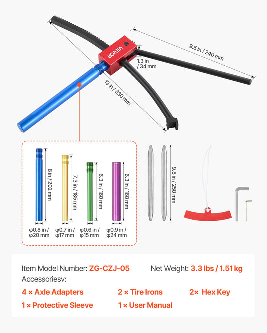 Dirt Bike Tire Changing Tool Kit, Fits For Motocross Enduro 16"-21" Wheels, Includes 15-25 Mm Axle Adapters, Dirt Bike Tire Changing Tools Compact Changer With 2 Irons And Protective Sleeve