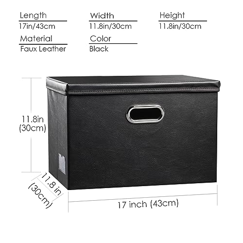PRANDOM Large Collapsible Storage Bin with Lid [1-Pack] Leather Fabric Foldable Storage Box Organizer Containes Basket Cub...