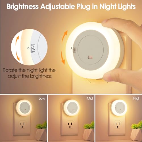 FOLKSMATE LED Night Lights Plug in, Dimmable Nightlight Plug Into Wall with Light Sensor, Soft White Adjustable for Adult...