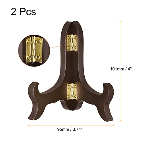 uxcell 2pcs 4" Easel Plate Holder, Wooden Folding Display Stand Brown for Decorative Picture Frame