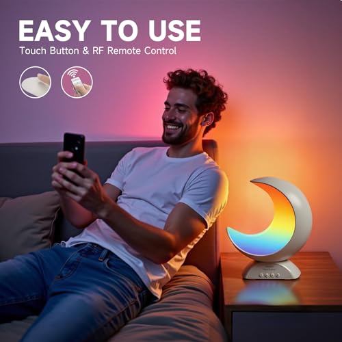 Pulselala Touch Moon Table Lamp with RGB Adjustable Light, Scene Mode and Music Mode, Warm White LED Moon Light, Suitable ...
