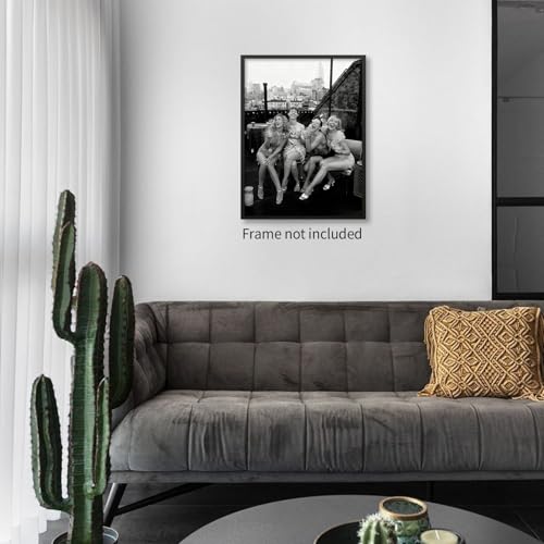 Retro Black And White Woman Canvas Wall Art Fashion Rooftop Party Posters Trendy Glam Girly Prints Pictures Woman Cheers A...
