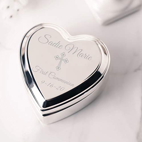 Cherished Moments Personalized Heart Jewelry Keepsake Box with Custom Engraved Cross and Name for First Communion Gift for...