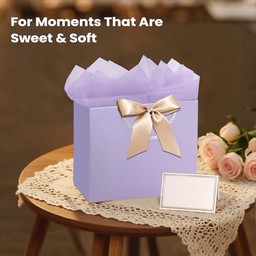 PrintGuru 13” Large Purple Gift Bag with Handles, Birthday Gift Bag with Tissue Paper and Greeting Card, Birthday Bag for ...