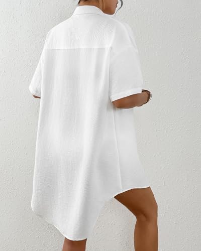 Bsubseach Womens Swimsuit Coverup Blouse Short Sleeve Button Down Shirt Dress Bathing Suit Cover Ups Beach Vacation Outfits