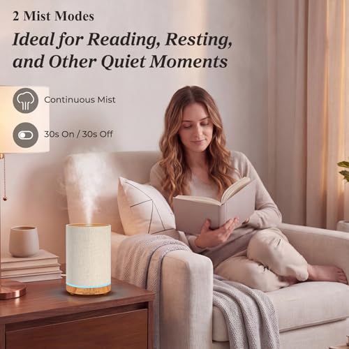 URPOWER 100ML Essential Oil Diffusers for Home with Linen Cover 7 Color Changing Lights, Timer & Auto-Off Scent Diffuser O...