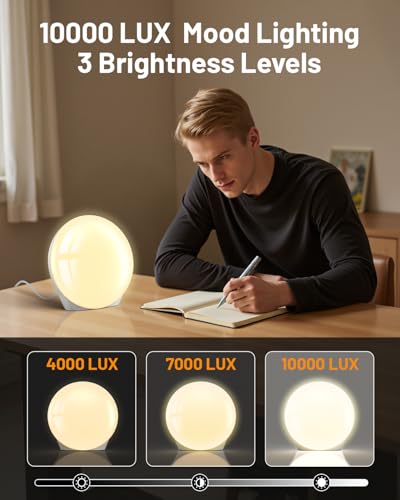 SUXIO Light Therapy Lamp - 10000 Lux Therapy Lights Lamp, 3 Timing & Mode Happy Lamp, Touch Control Sunlight Lamp with Mem...