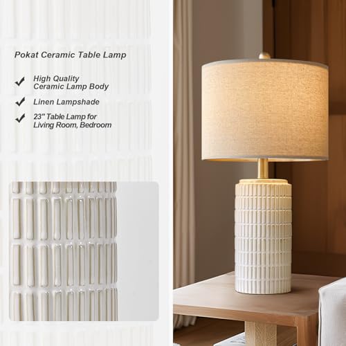 PoKat 23" Modern Ceramic Table Lamp Set of 2 for Living Room White Desk Lamps for Bedroom Farmhouse Bedside Nightstand Lam...