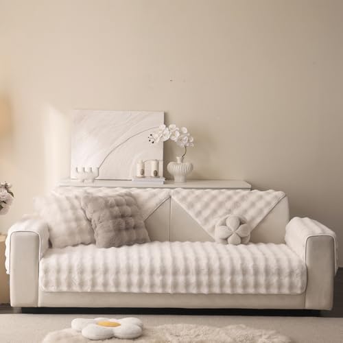 Aucrovee Soft Plush Faux Fur Couch Cover, Thick Warm Fuzzy Sectional Sofa Covers for 3 Cushion Couch Sofa L Sharped Sofa N...