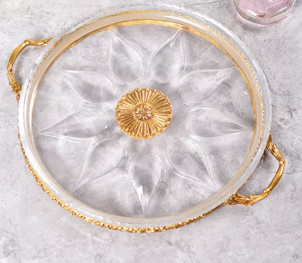 Brass Crystal Tray Featured Home Decor Item Round Ornament For The Coffee Table Perfect For Cups And Tea