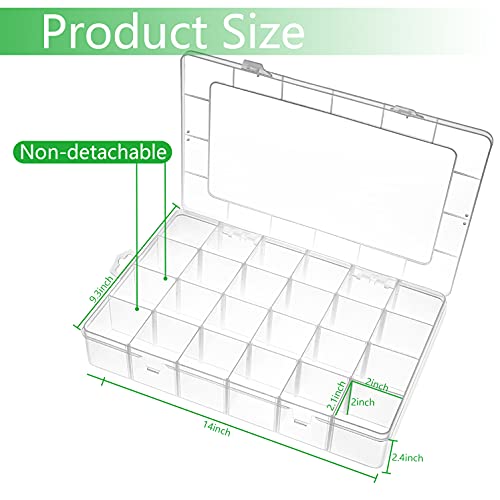 Gbivbe Large 24 Grids Plastic Organizer Box Adjustable Dividers,Clear Storage Box for Jewelry, Art DIY Crafts, Washi Tape...