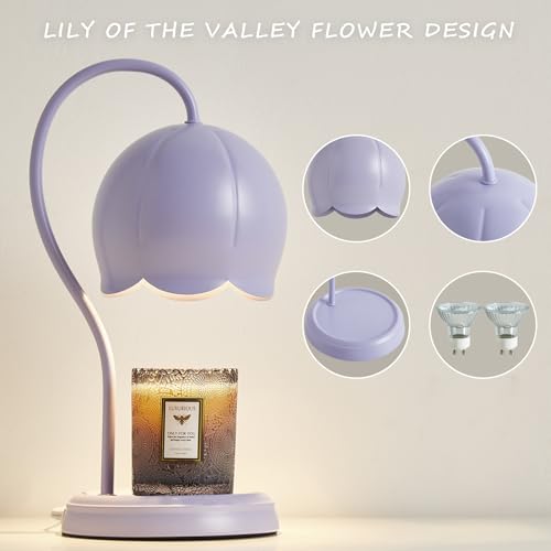 Mahbahole Light Blue Cute Flower Candle Warmer Lamp with Timer Dimmable, Bedroom House Office Aesthetic Living Girls Room ...