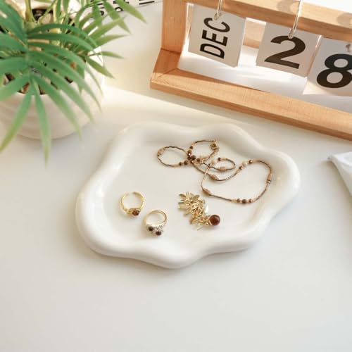 Gifts For Women White Ceramic Jewelry Dish Tray, Vanity Ring Dish Ceramic Jewlery Trays Trinket Ring Holder, Room Decor Ae...