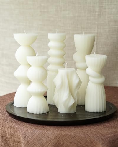 6 Pack Pillar Candles Ribbed Decorative Candle velas decorativas Fireplace Candle for Housewarming Gift, Shelf & Table Dec...