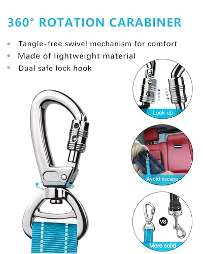 AUBELL Dog Seat Belt for Car,2 Pack Set 3-in-1 Adjustable Reflective Bungee Heavy Duty Dog Car Harness Tether with Clip Ho...