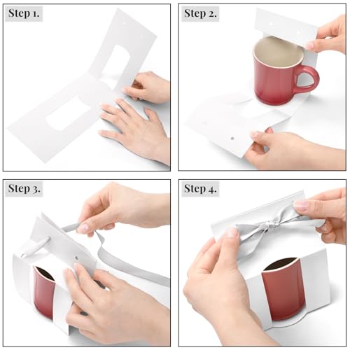 ZAVOOS 100 Pieces Mug Boxes, 11 Oz Sublimation Mugs Gift Box with Ribbon for Packaging Shipping Selling, Small White Cups ...