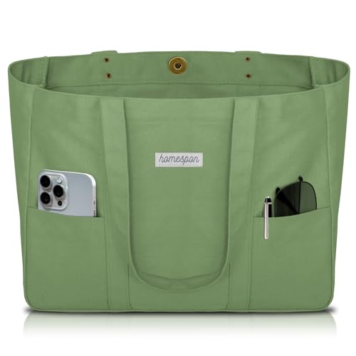 HOMESPON Large Canvas Tote Bag for Women Everything Bag with Pockets and Laptop Sleeve